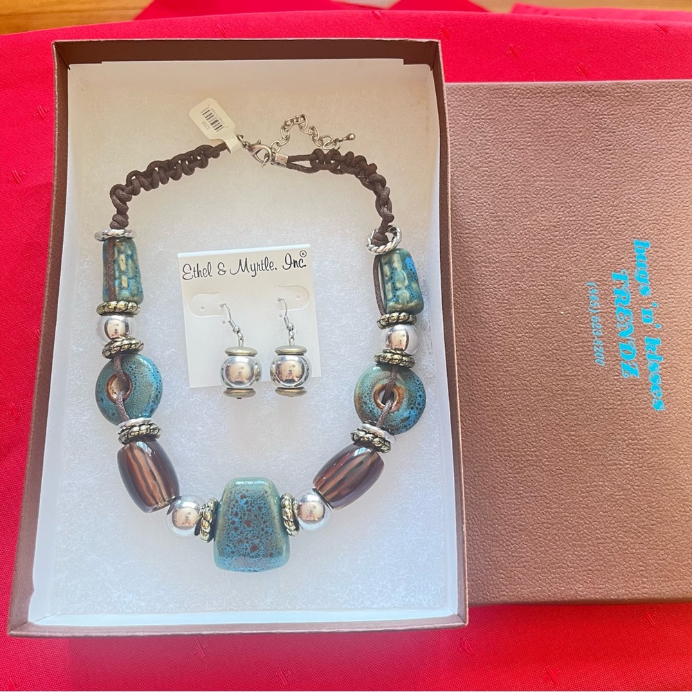 Ethel & Myrtle Blue and Brown Beaded Necklace